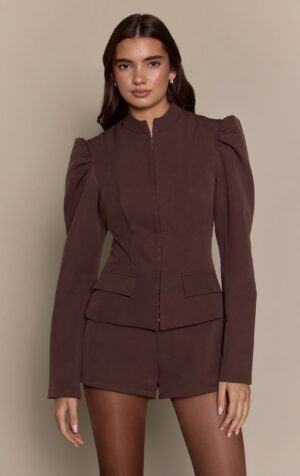 Top chocolat à manches bouffantes